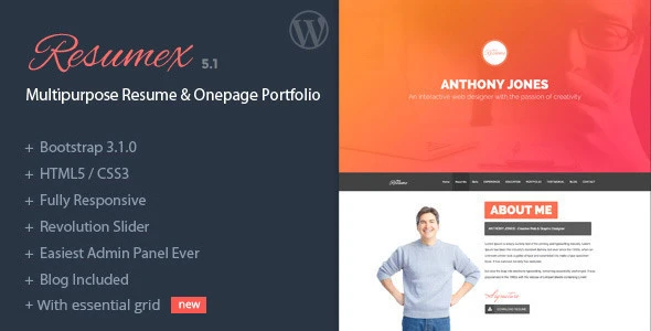 ResumeX – Resume & One Page Portfolio WordPress Thmee